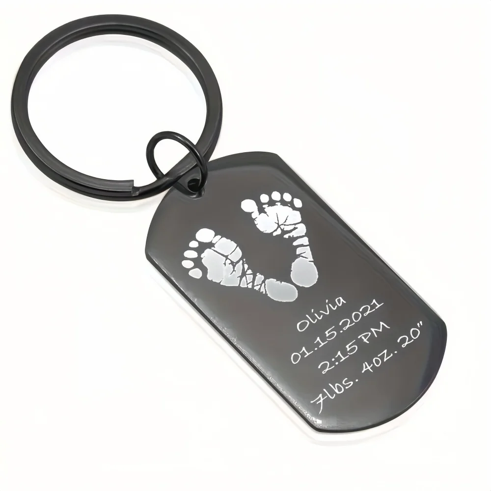 Baby Footprints Palms Fingerprints Custom Stainless Steel Keychain Personalized PictureText CustomKeychain Family Memory Jewelry view 5