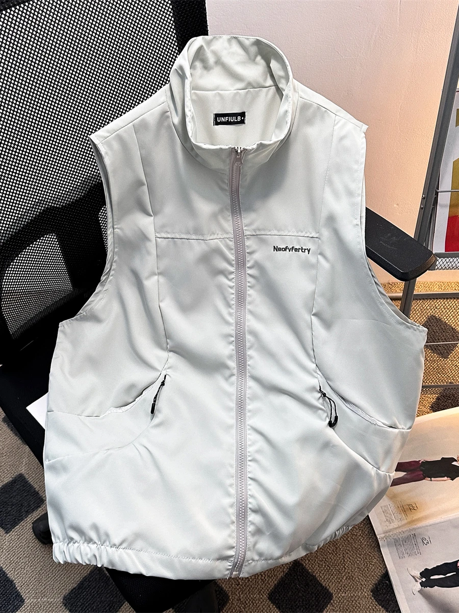 

Outdoor Men's Vest Pure Color Stand Collar Svel Workwear Jaet Functional Sle Casual Faion Youth Trend