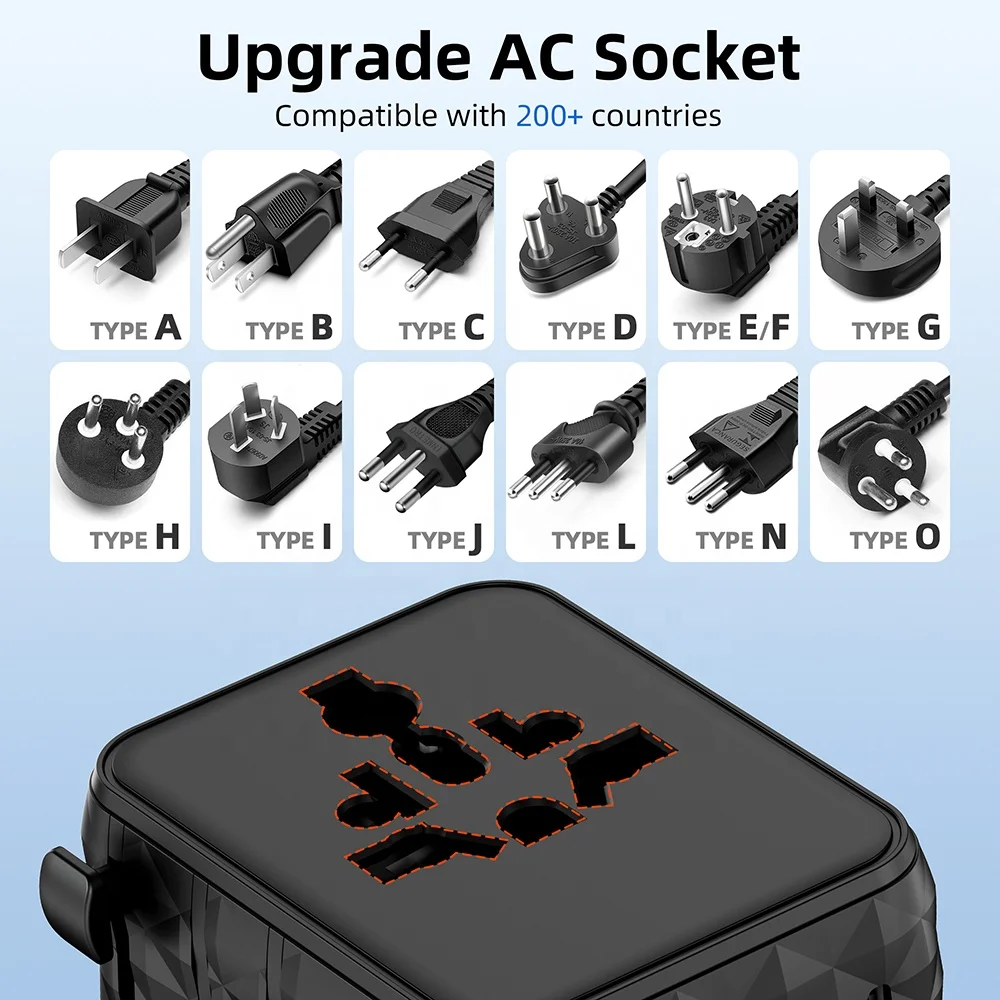 Compact 25W GaN Fast Charge International Universal Travel Plug Adapter 2C1A with 10A Rated Current