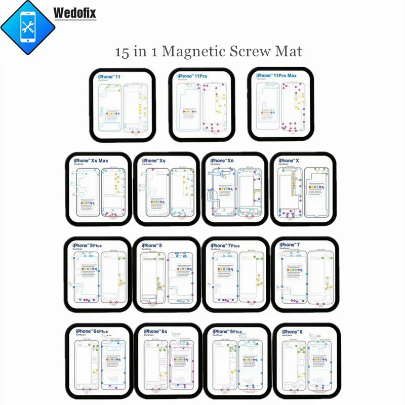 15 in 1 Magnetic Screw Chart Mat Screws Fall Protection Pad with Graphic for iPhone 6 7 8 X Xr 11