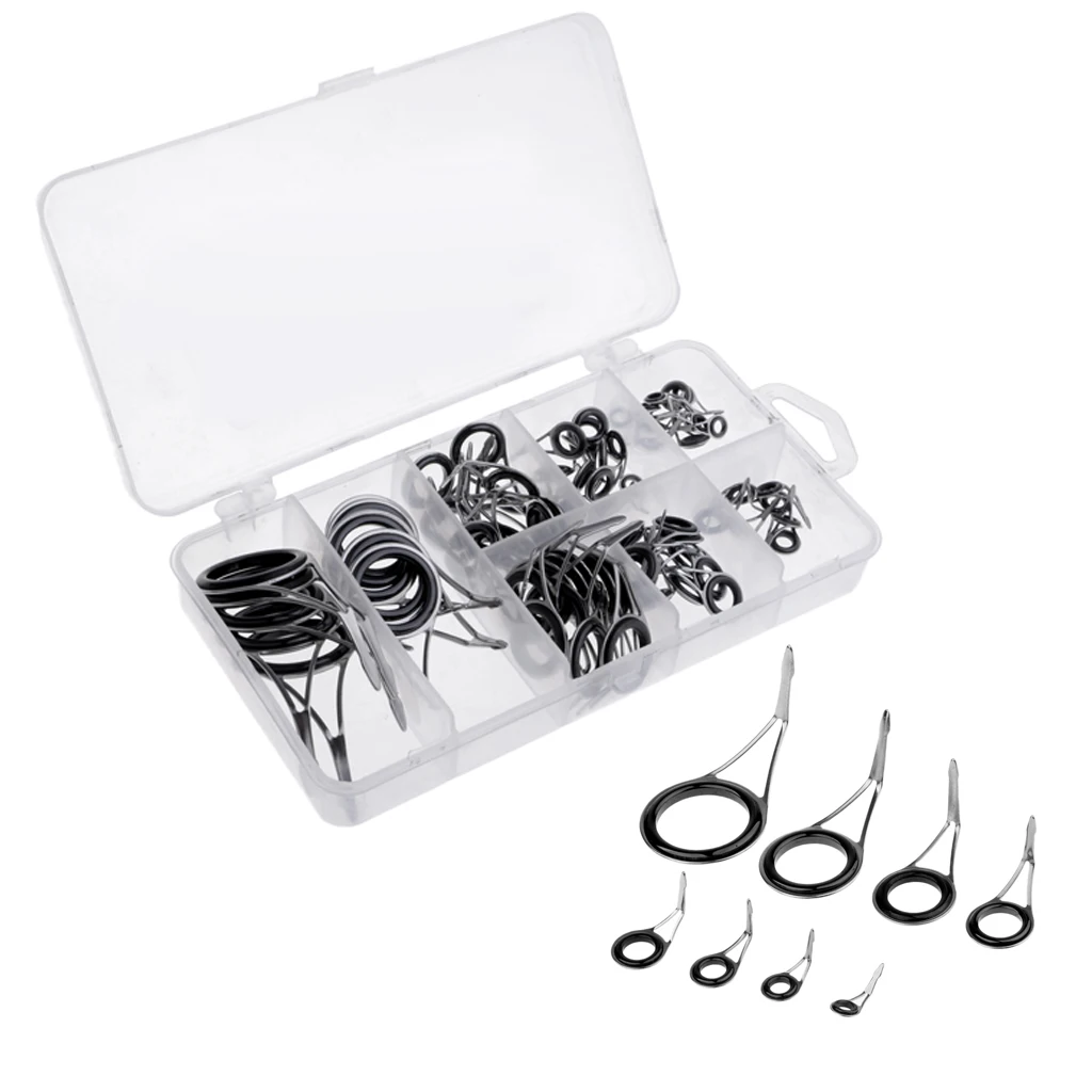 70 Piece Fishing Rod Guides Rod Repair Kit Building DIY Rod Tip Dark Rings image 2
