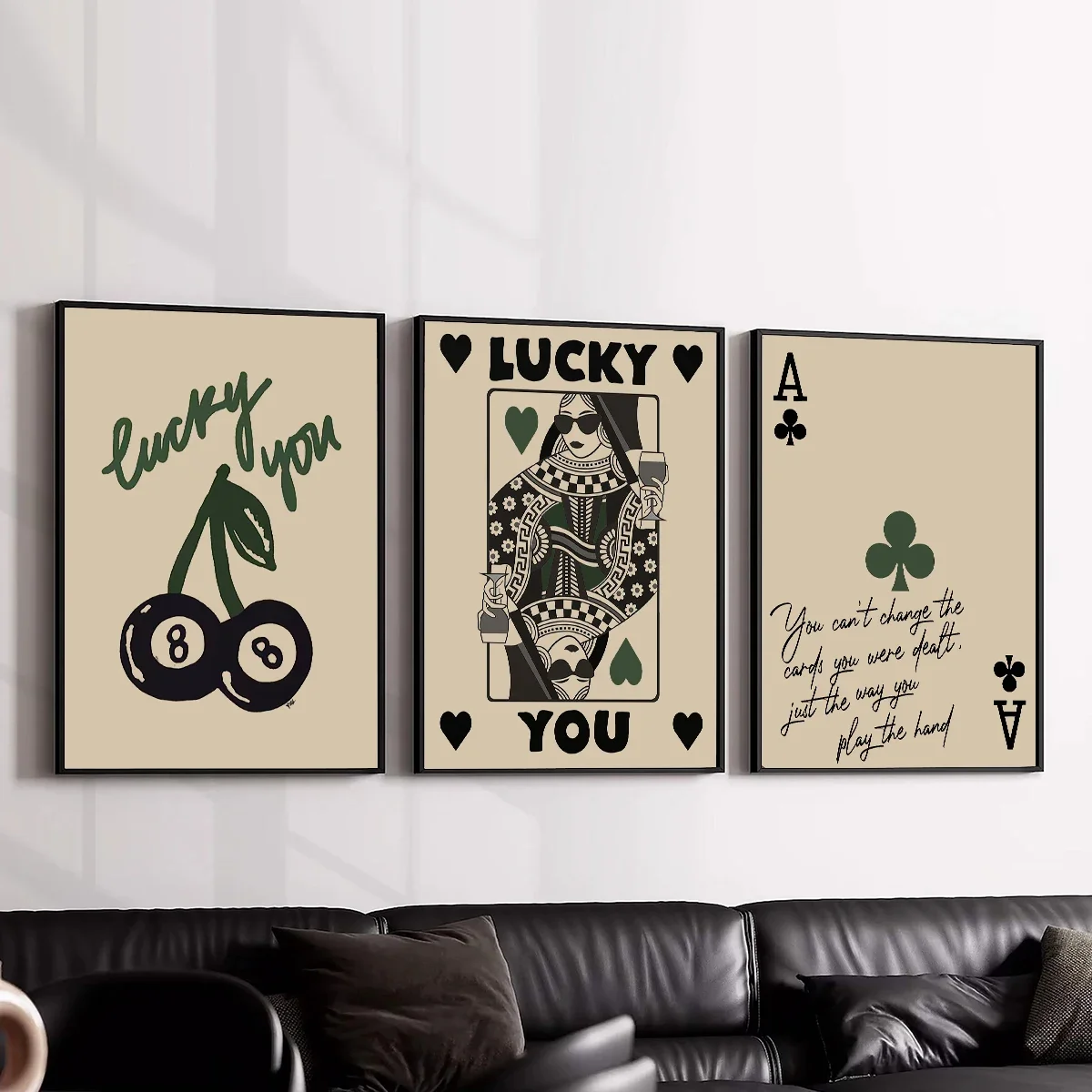 خمر الجمالية لاكي يو 8 الكرة قماش اللوحة الملصقات مضحك الأخضر الأسود Ace بطاقة جدار الفن يطبع صورة لديكور روما