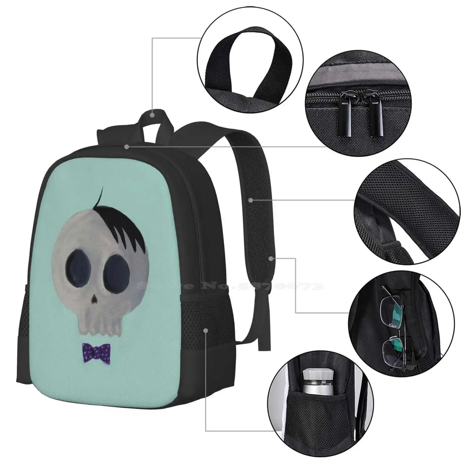 Skullfalfa School Bags Travel Laptop Backpack Skulls Alfalfa Retro