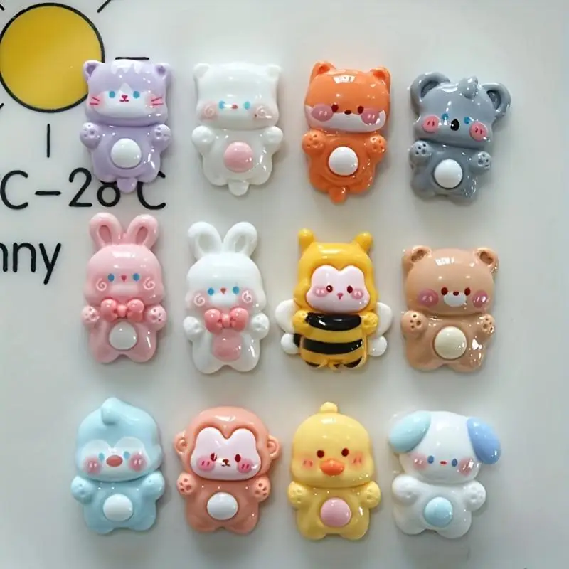 10 Mixed Cartoon Animal Rabbit Cat DIY Jewelry Earrings Hair Accessories Resin Patch Stationery Phone Case Keychain Cup Hole Sho