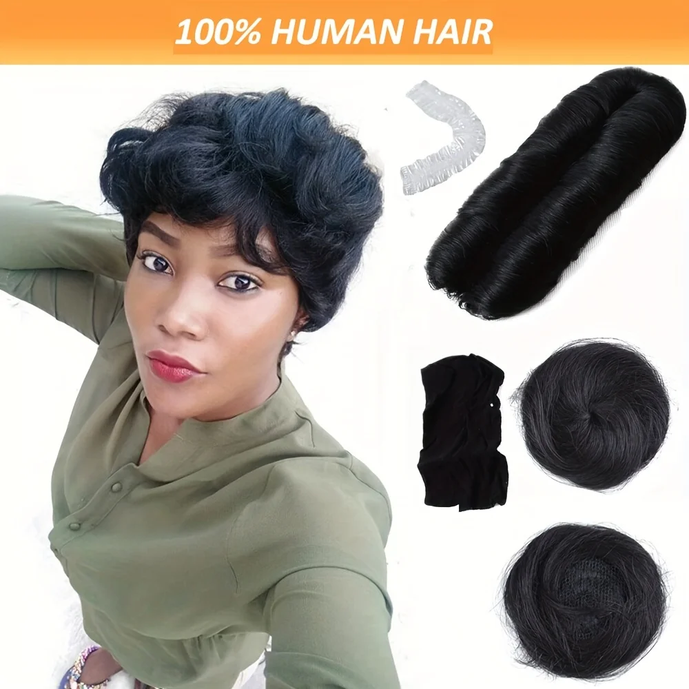 28PCS Brazilian Short Human Hair Extensions One Pack For A Full Head 100% Human Hair Bundles With Free Closure Straight Natural