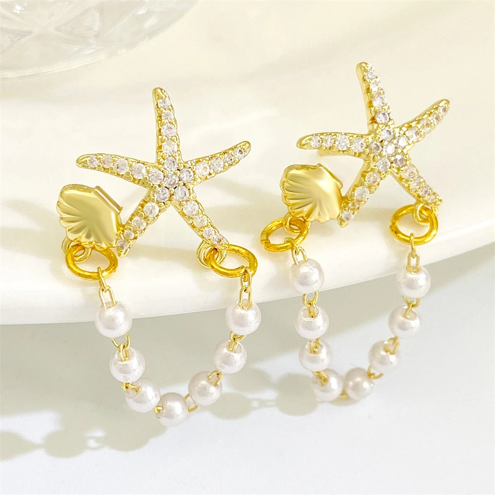 Fashio Starfish Shell Imitation Pearl Dangle New Earrings For Woman With   Summer Beach Party Holiday    Jewelry Gifts