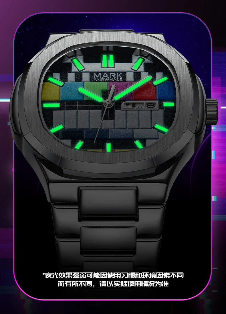 Mark Fairwhale ผู้ชายนาฬิกาควอตซ์ 40 มม.นาฬิกาข้อมือ 30M กันน้ํา Luminous TV Dial Dual ปฏิทิน