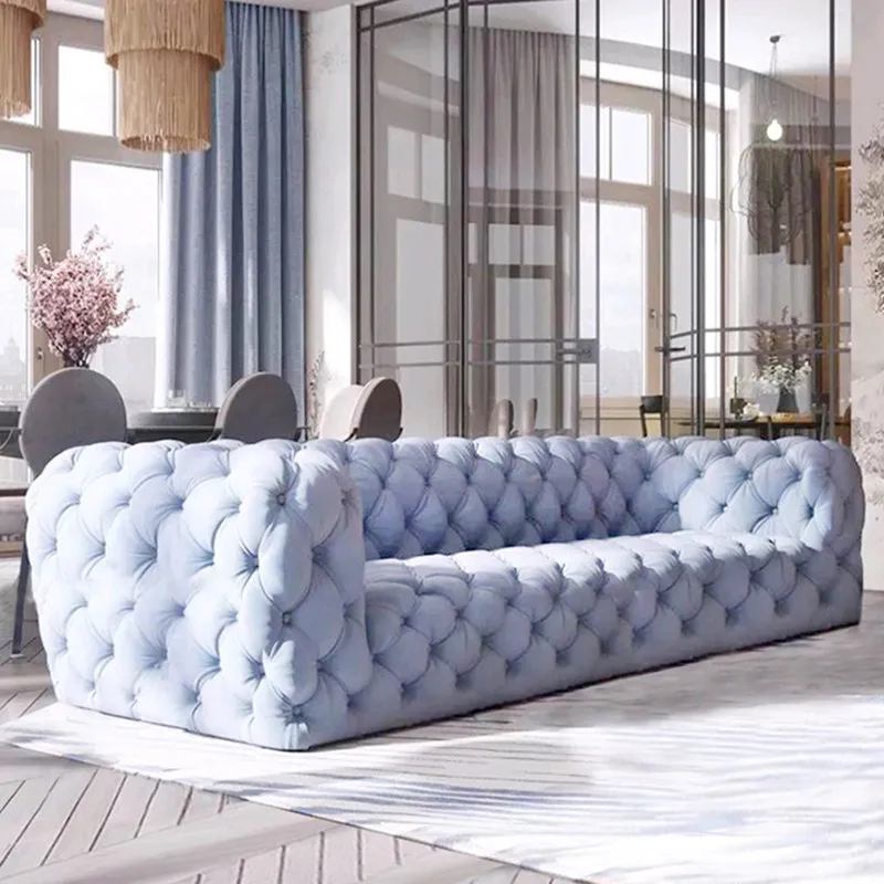 Sofa living room light luxury high-end villa matte leather straight row