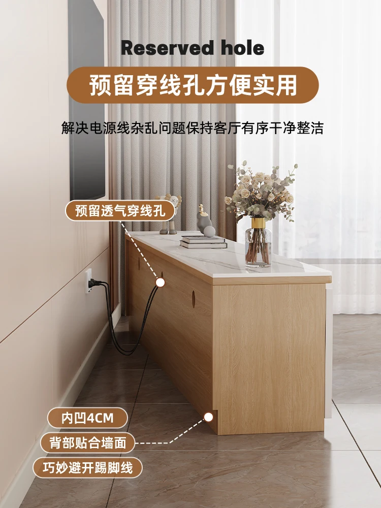Rock slab TV cabinet living room household small apartment simple light luxury high log floor solid wood coffee table