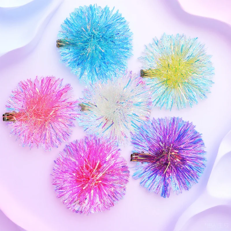 

6pcs Pompom Clips Foil Strips Bright Shiny Lightweight Hair Accessories For Women Fine Thin Thick Hair Styling Party Decor