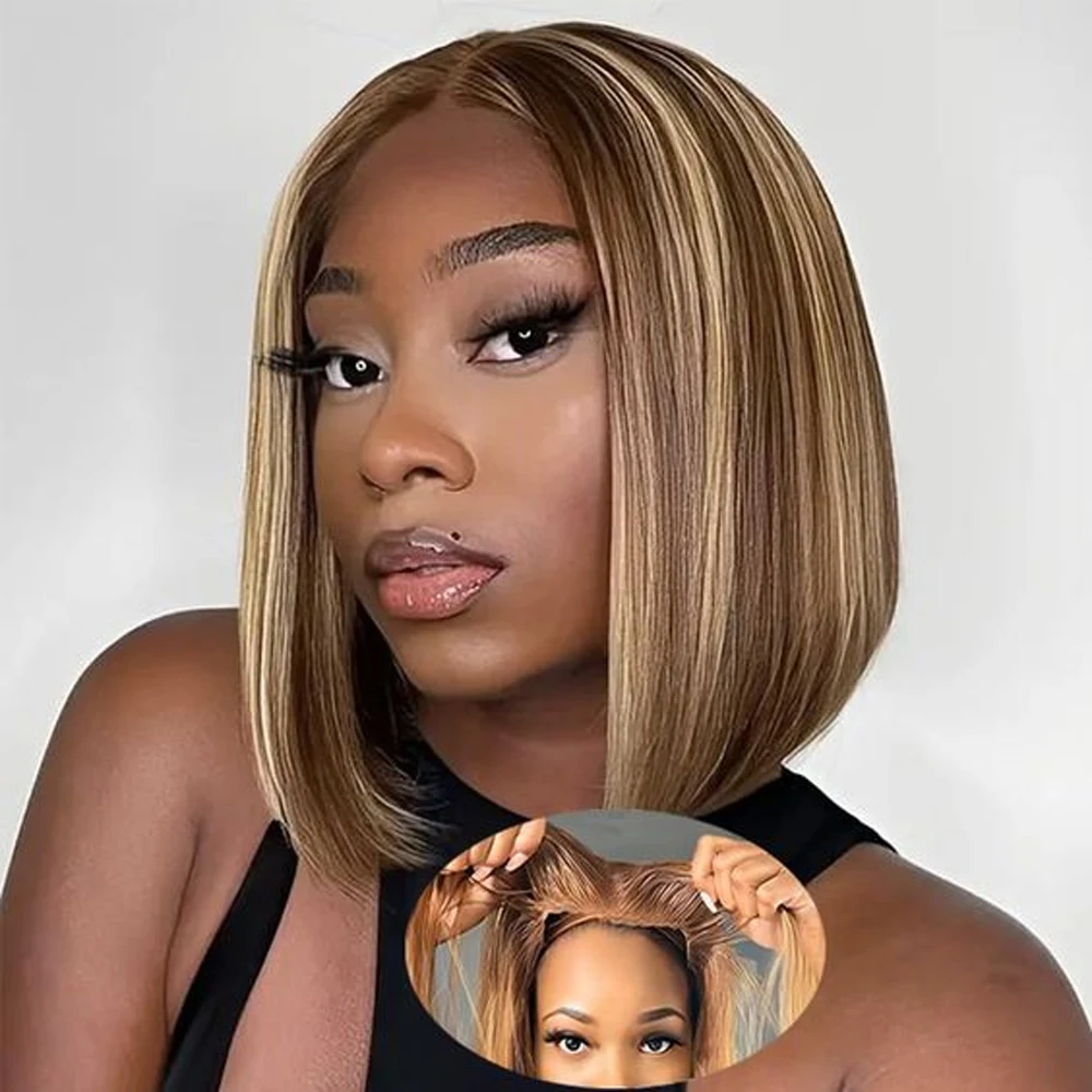 

Short Bob Human Hair Lace Front Wig 6x6 HD Transparent Lace Front Wig Bob Human Hair Pre Plucked For Black Women 180%Density
