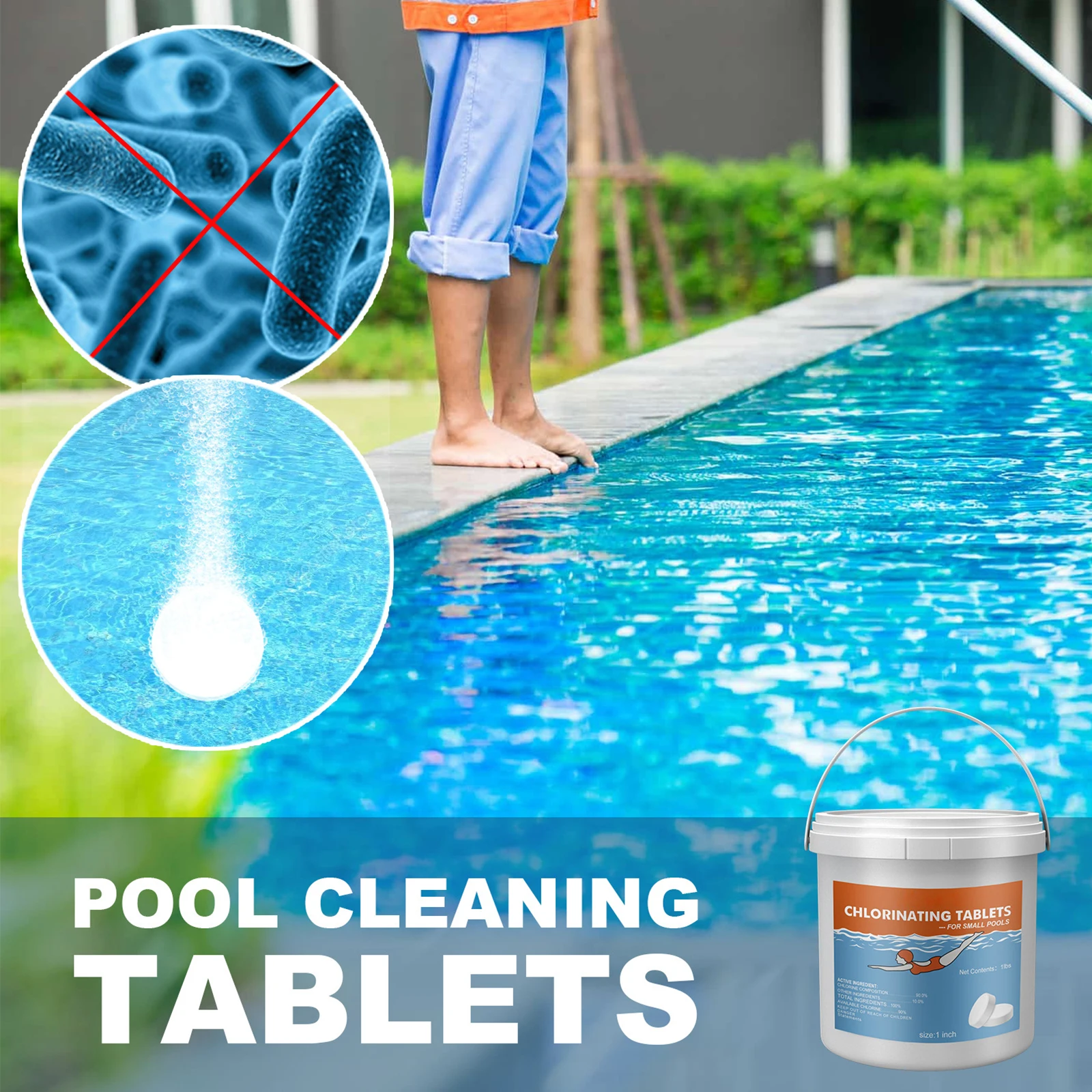 Swimming Pool Cleaning Tablets 1 lb/2 lb Pool Chlorine Tablets for Hot Tub Plunge Pools and Spas Clean Effervescent Pill