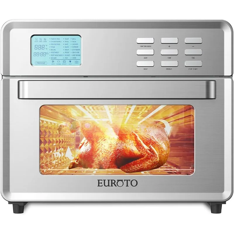 Fritadeira de ar de grande capacidade em aço inoxidável Torradeira multifuncional Display digital LCD Circulação de ar 360, 26,8 QT, 24 em 1