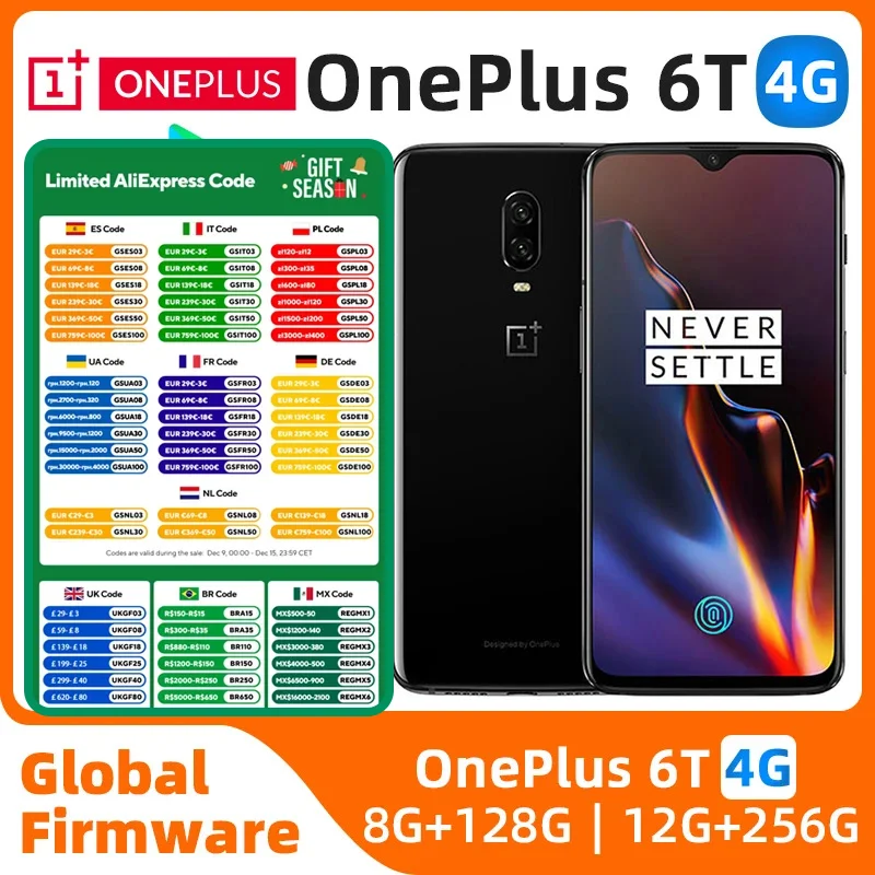 Oneplus-Telefone Móvel Original, Telefone Usado, Cartão Dual SIM, Tela Cheia, Snapdragon 845, 6T, 4G LTE, 6.41 ", 8GB RAM, 128GB, 845