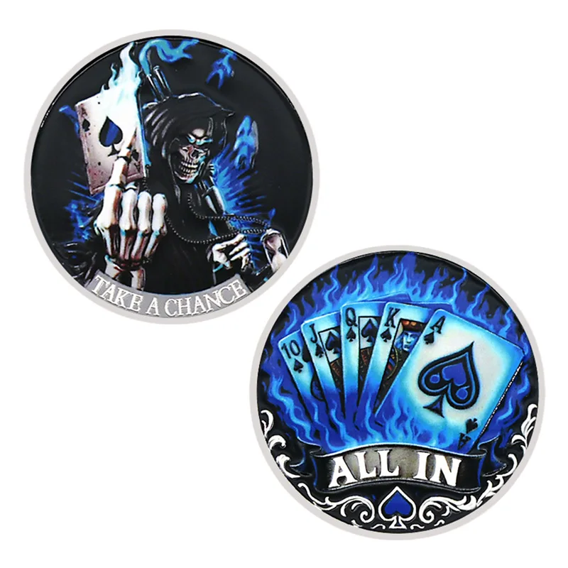 1 unidade Moeda Comemorativa Take A Chance Skull, Protetor de Cartas de Poker, Moeda de Desafio, Lembrança, Presentes de Las Vegas para Amigos