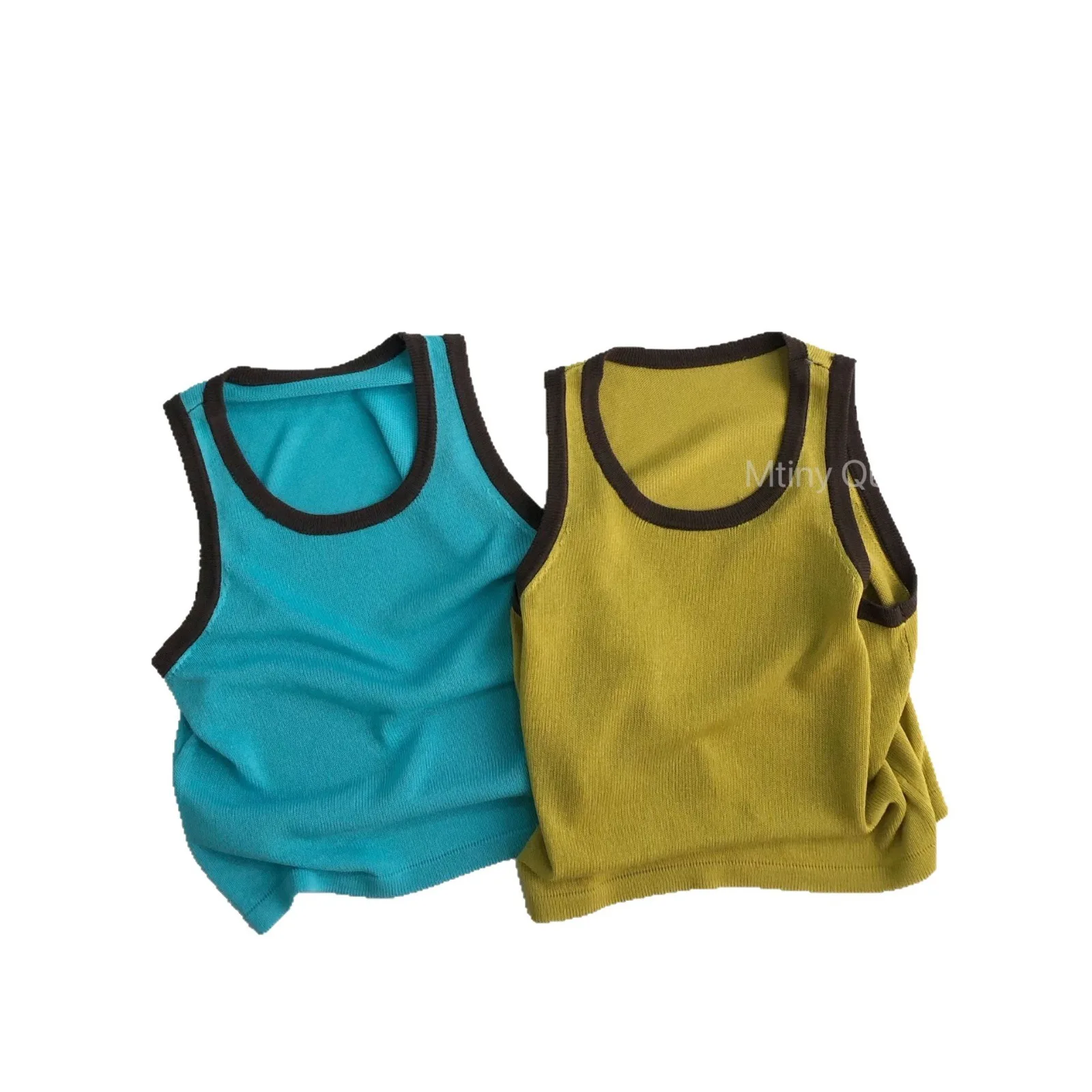 2025 Summer New Children Sleeveless T Shirts Solid Boys Fashion Knitted Vest Thin Breathable Girls Casual Soft Tops Kids Clothes