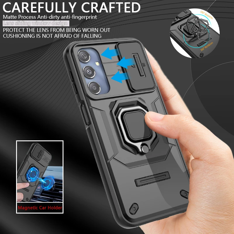 For Samsung Galaxy M34 5G Case Slide Camera Ring Stand Armor Phone Cases For Samsung M34 M 34 5G SM-M346B Magnetic Back Cover