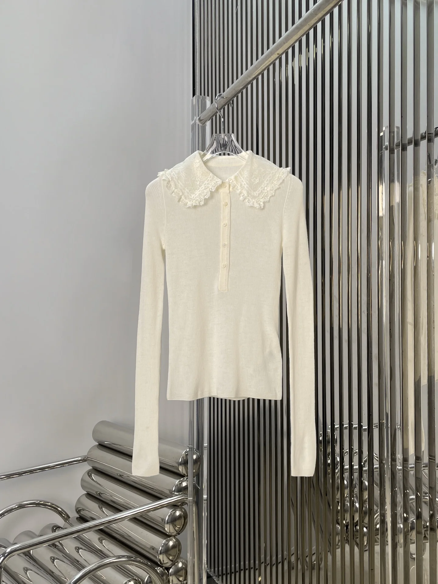 

Sweet Sle Women's Long Sve Knitted Wool Sweater Lace Collar Button up Faionable Versatile Design Youthful Ele Spirit