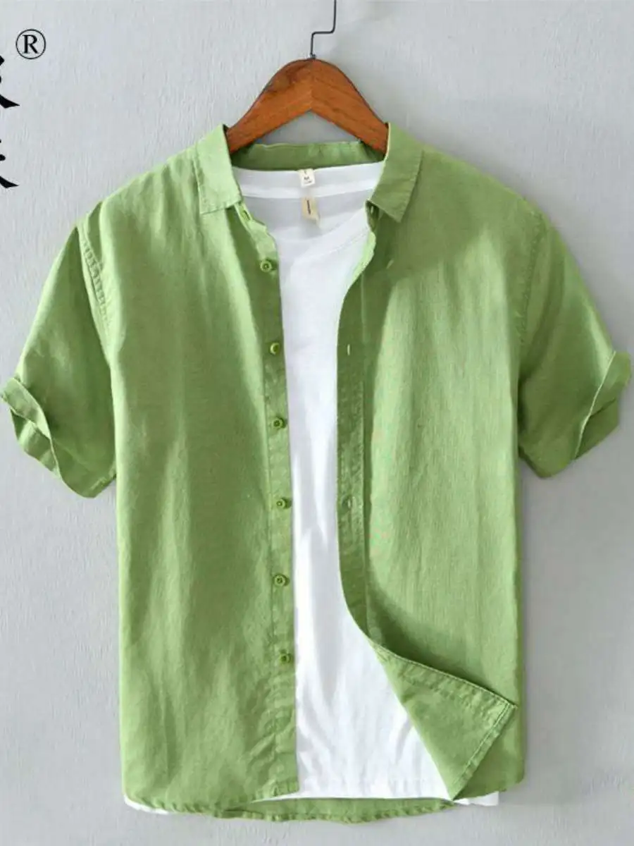 

New Arrival Men's Casual Cotton Linen irt ort Sve Basic Loose Summer Youth Artistic Linen Blend Spring Travel Pure Color