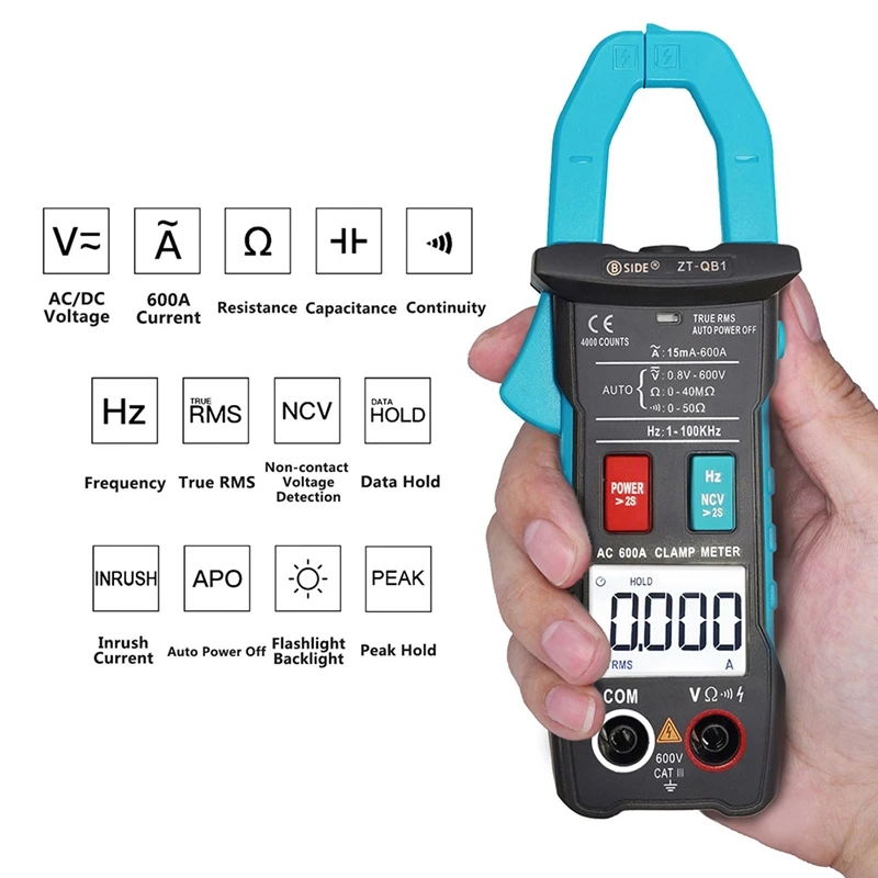 BSIDE ZT-QB1 Digital Clamp Meter Multimeter 600A Current T-RMS Smart Plier Ammeter