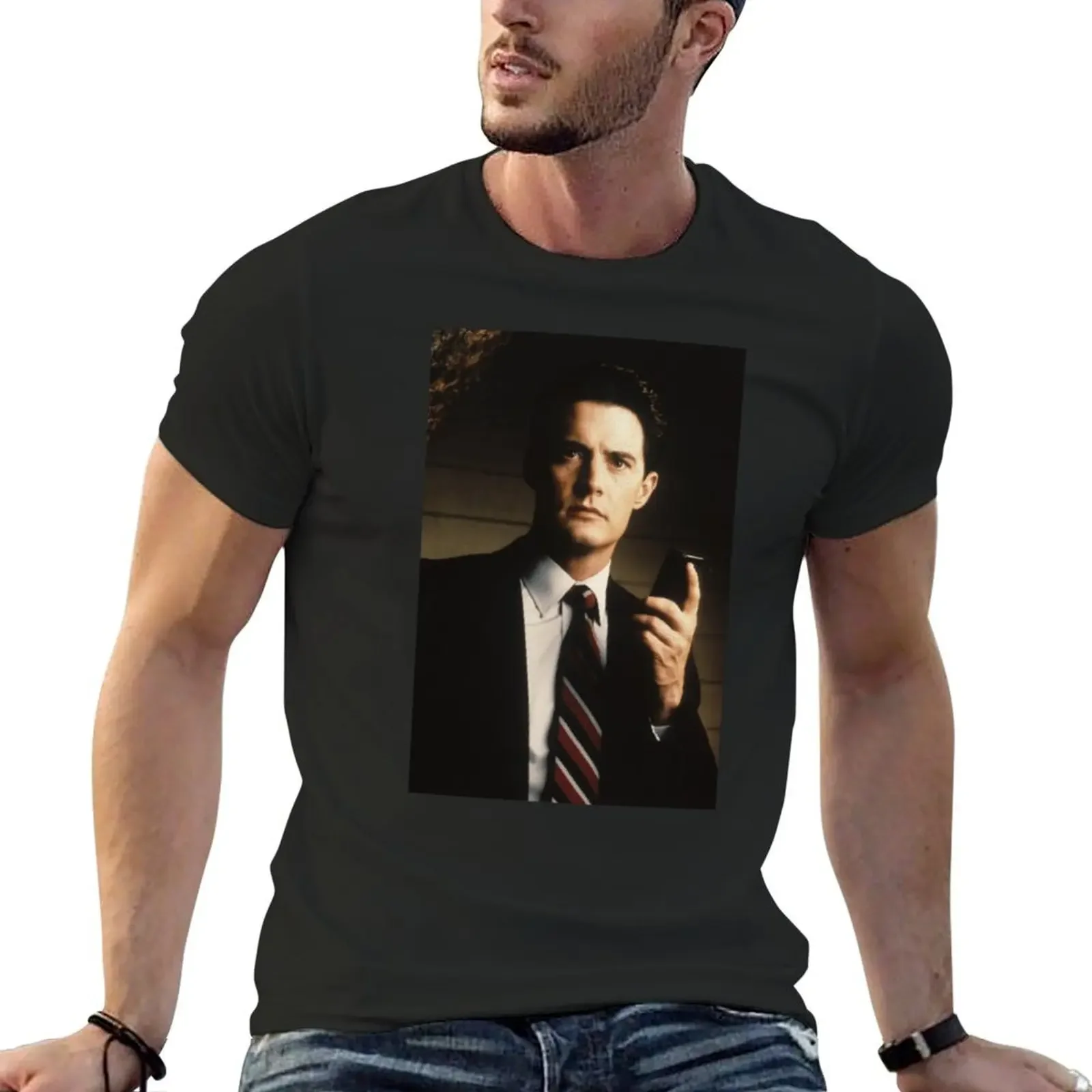 

Twin Peaks Special Agent Dale Cooper Distressed FBI Portrait T-Shirt vintage graphic tee plain t shirts men