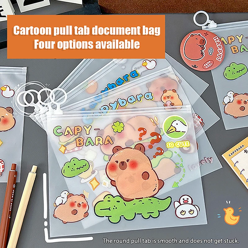 Capybara-Sac de Rangement Transparent de Dessin Animé Mignon, Grande Capacité, pour Documents de Test, d'Information pour Étudiants