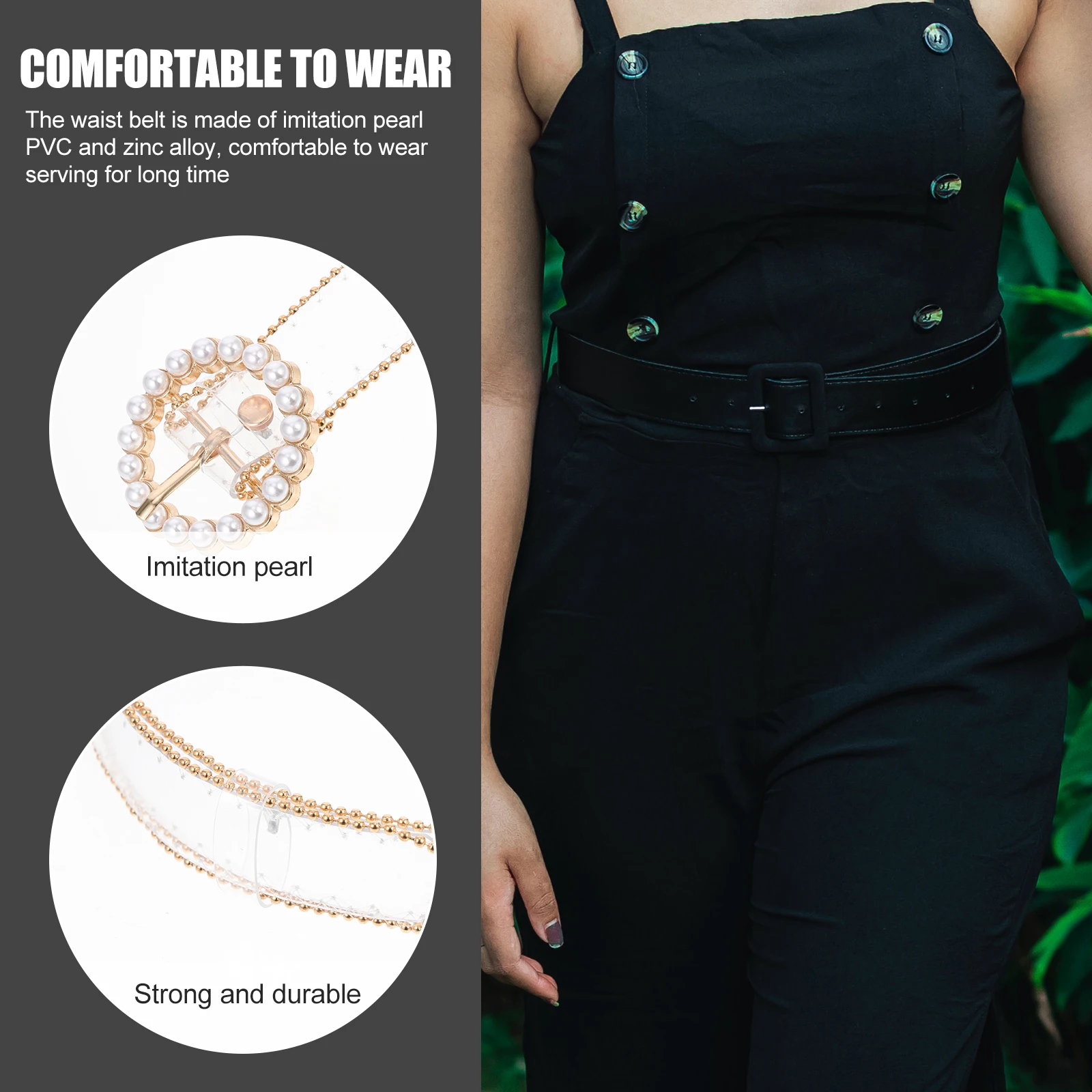 

Diamond encrusted Transparent PVC Waist Belt Imitation Pearl Women Fashion Casual Girdle Lightweight Comfortable Long lasting