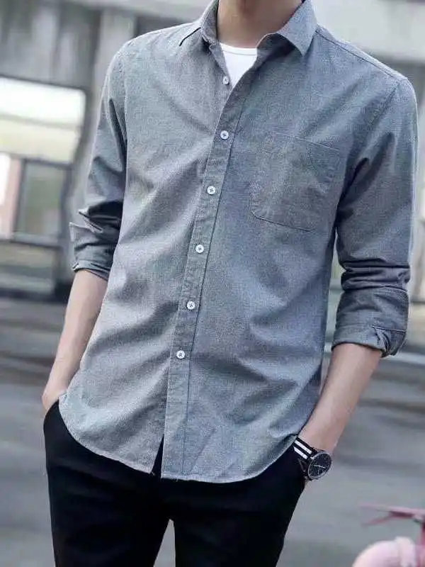 

Мужская рабочая рубашка из чистого хлопка, повседневная, с длинным рукавом, на пуговицах, для осенней носки, удобная посадка, защита от солнца