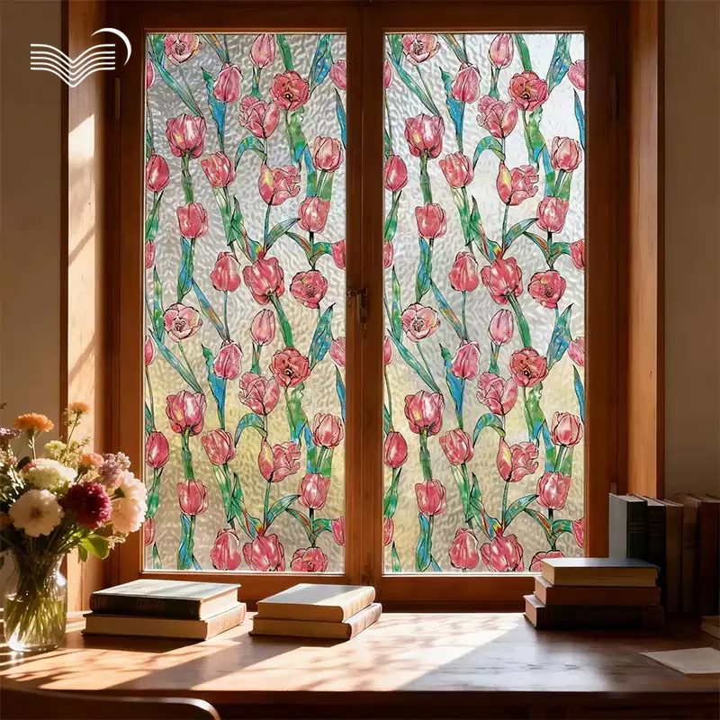 Tulip Water Ripple Static Cling Window Film Light Translucent Anti-peep PVC Glass Sticker Decorative Privacy Decal For Glass