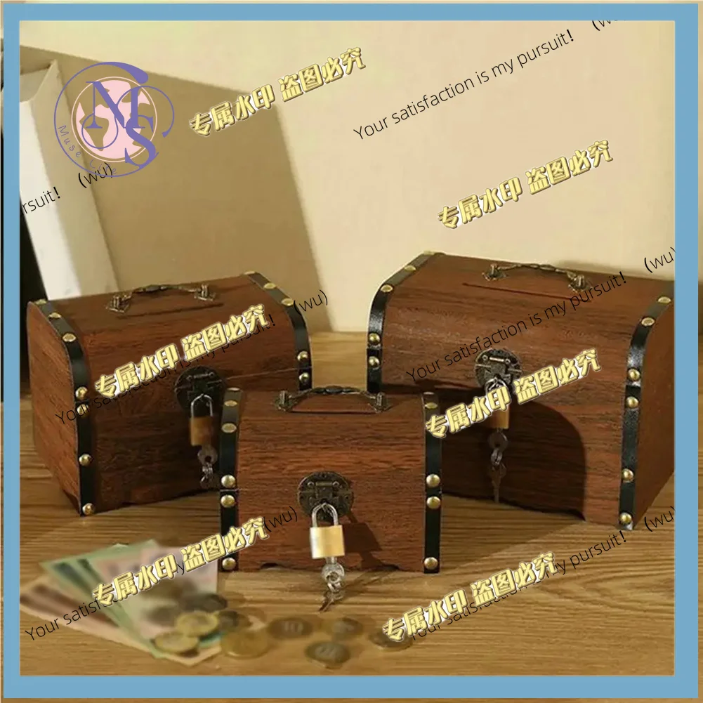 Safe wooden piggy bank with lock and key, durable and good-looking
