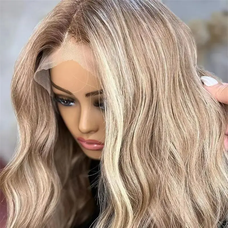 

Высококачественный синтетический парик, женские парики, омбре, пепельно-русый, мелированная линия волос, длинная объемная волна, парик спереди, для белых женщин, 26 дюймов