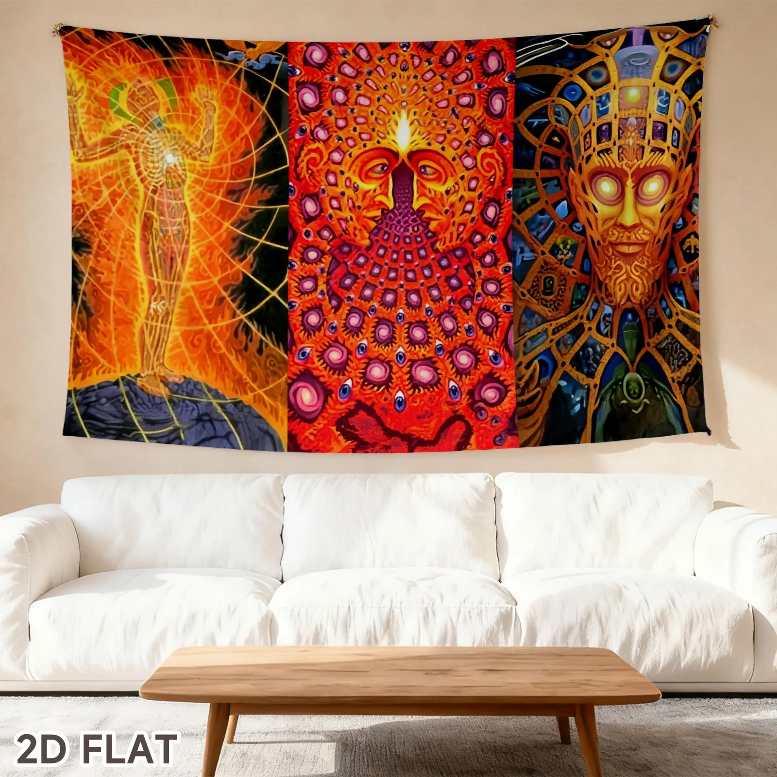 Boho Psychedelic Tapestry Wall Hanging Abstract Bohemian Ethnic Art Spiritual Vibrant Macrame Style Home Decor Canvas