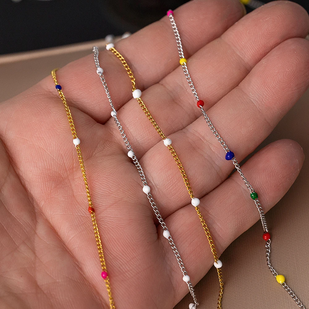 1 Meter Gold Edelstahl Bunte Emaille Kugel Perlen Gliederketten Extender für Schmuckherstellung DIY Armband Halskette Zubehör – Detail 2