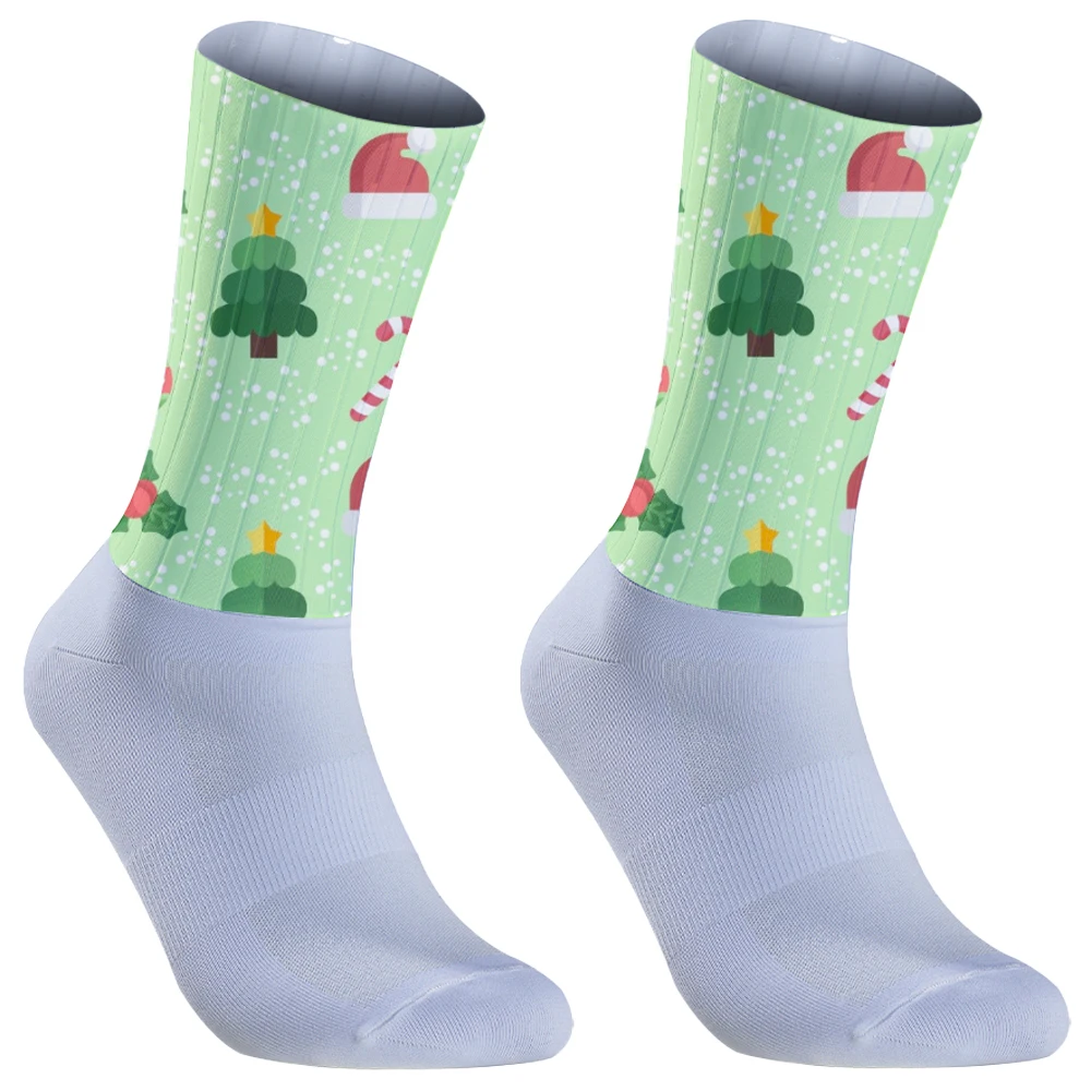 Calcetines de Ciclismo de Navidad para hombre y mujer, medias de secado rápido de cilindro medio, deportivas, Fitness, tubo, novedad de 2024