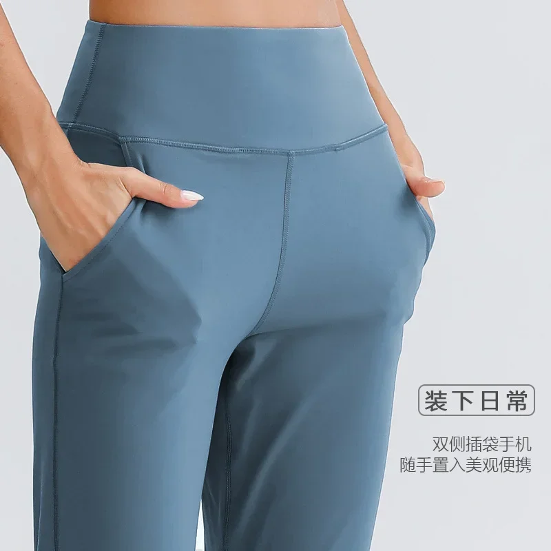 Leggings locker sitzende Trainings hose, Fitness-Laufhose, elastische hoch taillierte Yogahose mit Taschen hose Frauen