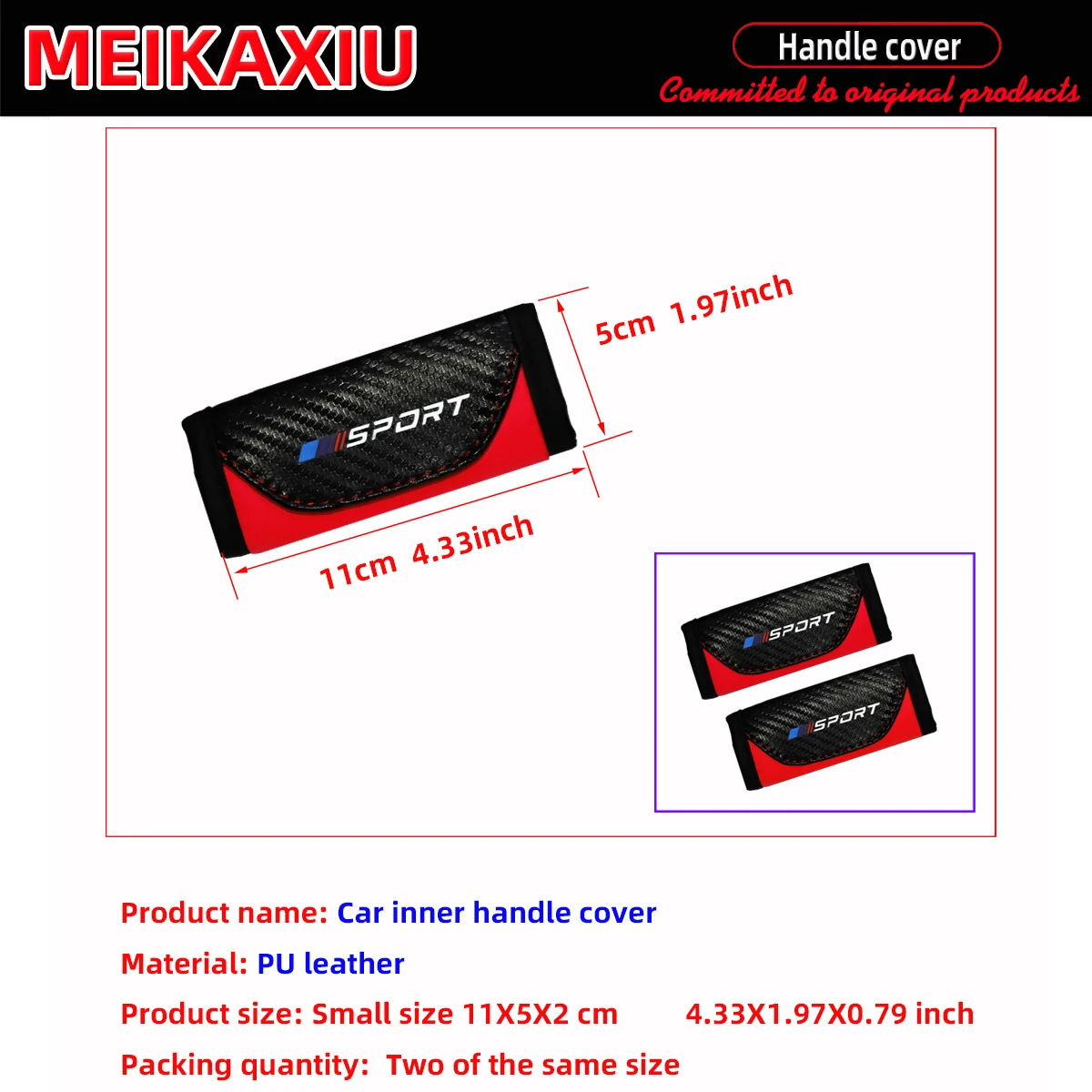 PU-Leder, Kohlefaser, Leder, bedruckt, „SPORT“, Auto-Innengriff, Schutzabdeckung, Griffabdeckung, Auto-Dekorationsartikel