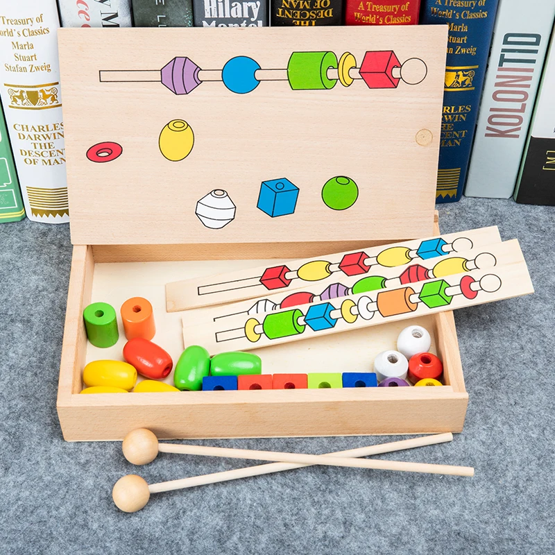 Wooden Threading Toys Montessori Beading Activities for Kids Hand-Eye Coordination Fine Motor Skill Color Shape Matching Game