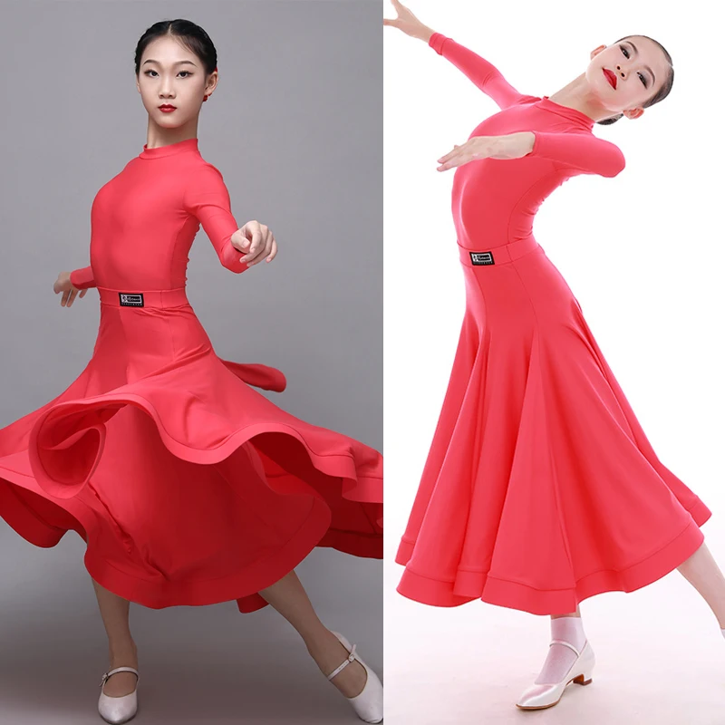 Ballroom Dance Competition Dresses For Girls Children Long Sleeved Tops Dance Skirts Suit Latin Modern Dance Clothing DN10042