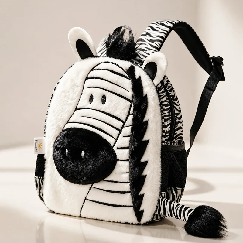 Kindergarten Backpack Cartoon Cute Zebra Shaped Children's Plush Backpack Large Capacity Unisex Kids Backpack