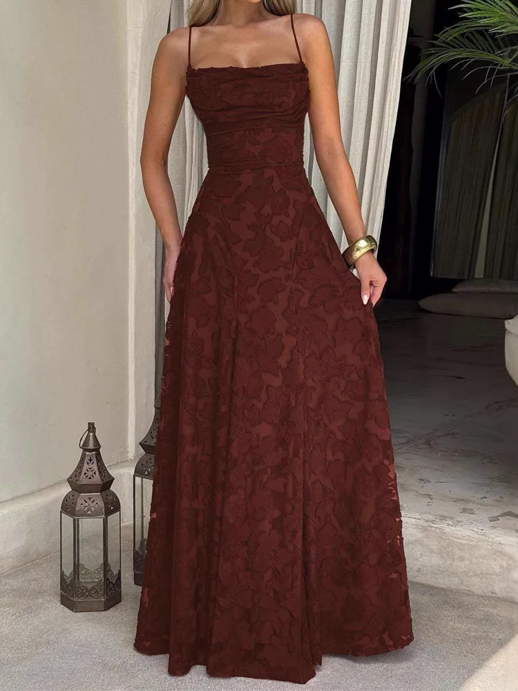 2026 Maxi-jurk met bloemenborduursel voor dames, zomerse feestjurk, sexy rugloze jurk met schouderbandjes, Franse stijl, avondjurk