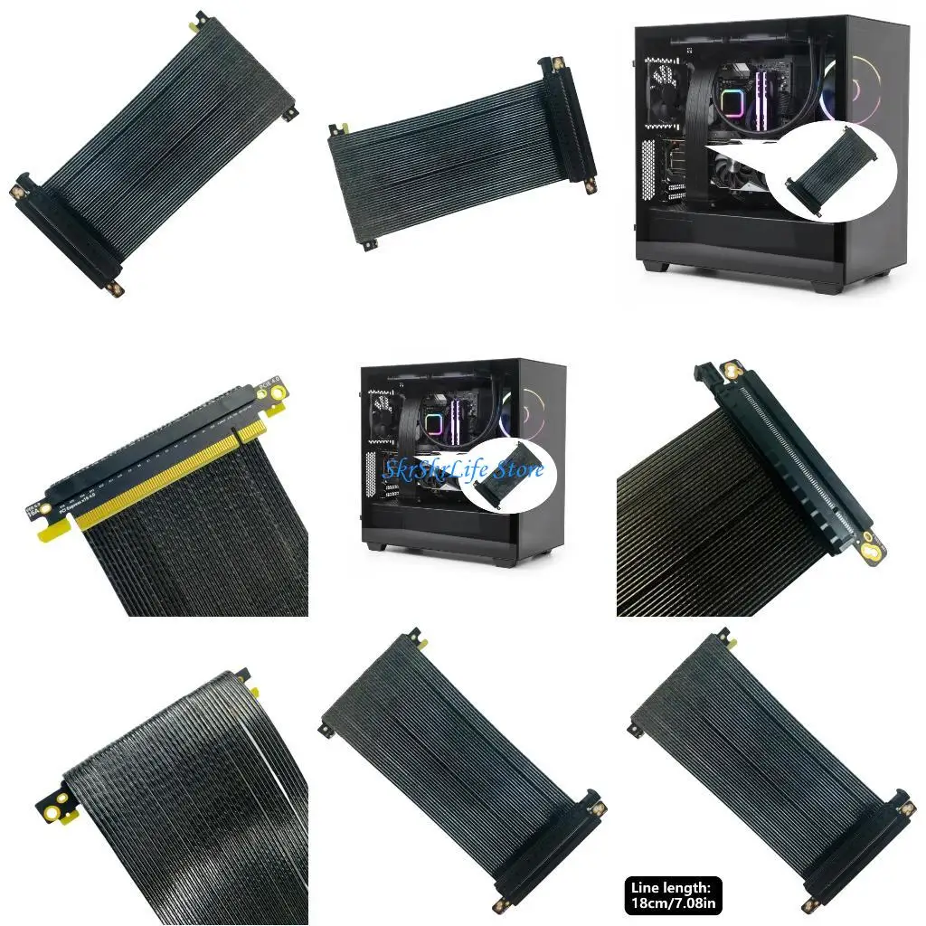 

E65E Double Reverse Graphics Card Extension Cable PCIe4.0 x16 Flexible GPU Risers for PC Case Connectors Wire Extension Cable
