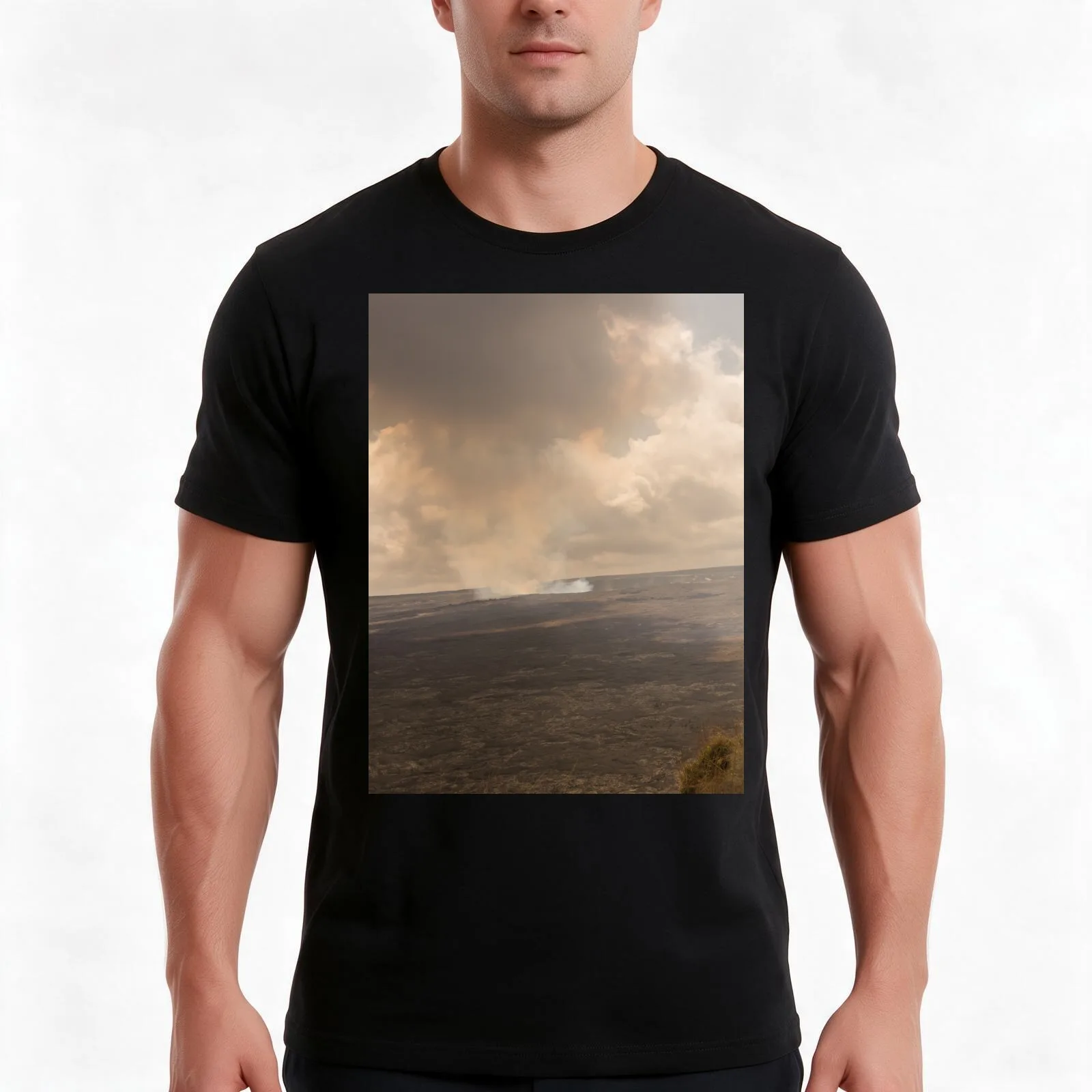 Volcano T-Shirt, Summer Casual Cotton Tee, Oversized Streetwear Tops, Vintage Graphic Print, Loose Fit Short Sleeve, 100% Cotton