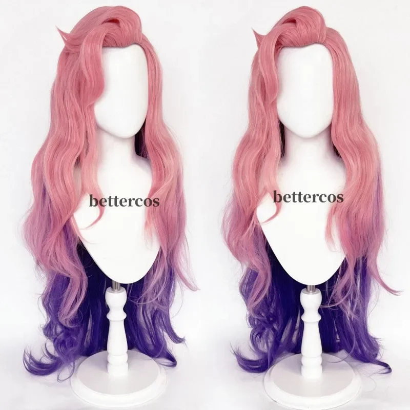 Seraphine cosplay wig lol da cosplays curly pink purple wigs heat resistant synthetic hair