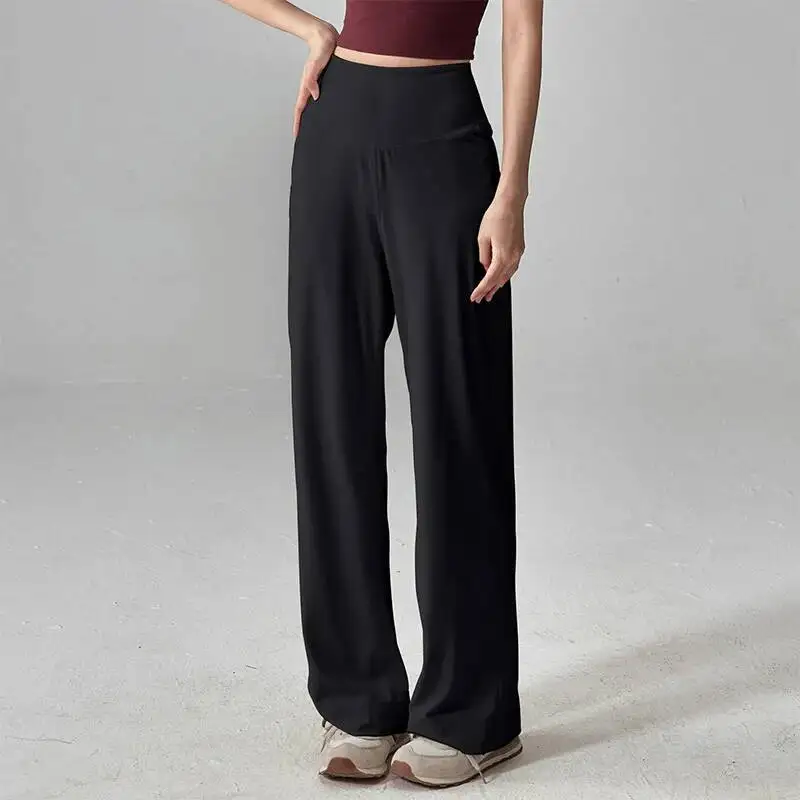 مرونة عالية الخصر واسعة الساق اليوغا السراويل النساء مثير الورك رفع رياضة بيلاتيس تجريب بانت بلون سليم مستقيم بنطلون رياضي #6