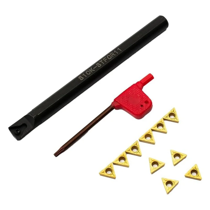 S10K STFCR11 Lathe Boring Bar With 10PCS TCMT110204 Inserts-AT64