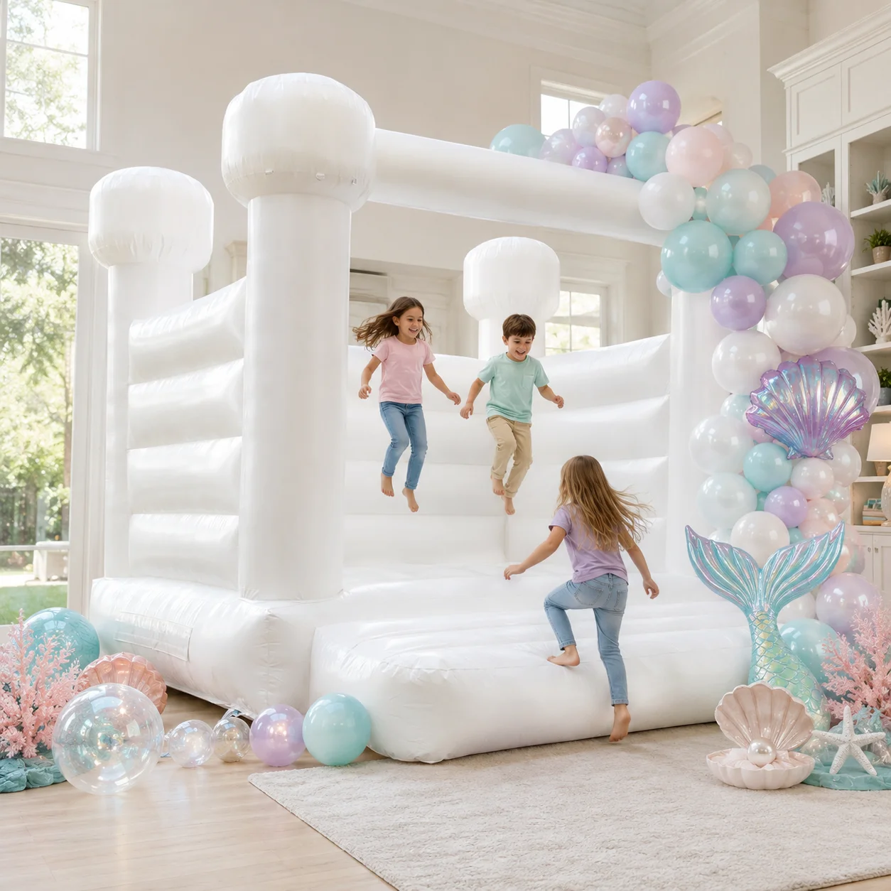 Commercial Grade 3M PVC Large Inflatable White Bounce House Flat-Top Bouncy Castle for Family Backyard Parties Outdoor Play Areas & Recreational Jumping
