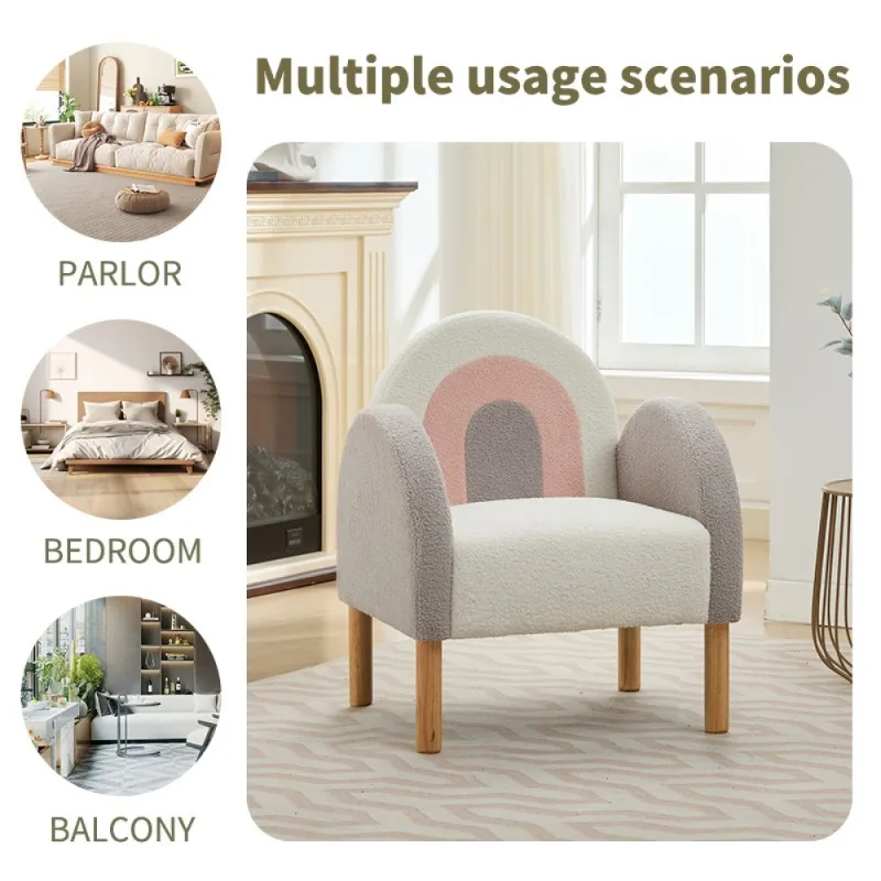 كرسي أريكة للأطفال بتصميم قوس قزح لطيف من الفلانيل الناعم كرسي بذراعين للأطفال بأرجل خشبية أثاث غرفة المعيشة للأطفال #6
