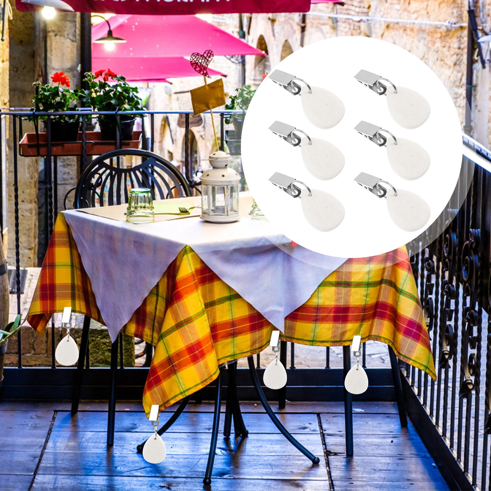 

6 Pcs Tablecloth Clips Stainless Steel White Marble Outdoor Picnic Patio Thick Cloth Holders Clamps Stable Windproof Dining