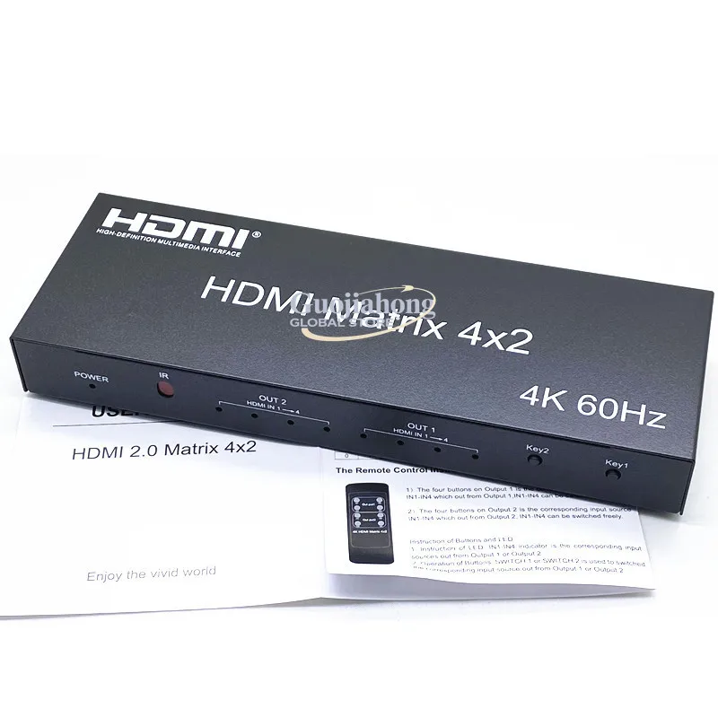 

2.0 Switch Splitter 4 in 2 out Matrix 4x2 (4k@60hz) with Remote Control/Audio