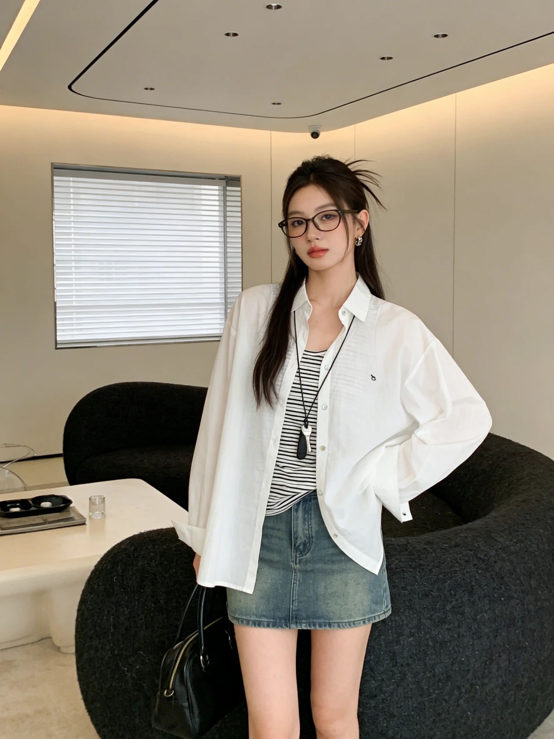 

Comfortable Versatile Commute Shirt Vest Set Women's Early Spring Layering Slimming White Shirt Collar Long Sleeve Casua...